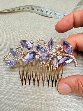 Lavender Purple Crystal Hair Comb Wedding Prom Formal